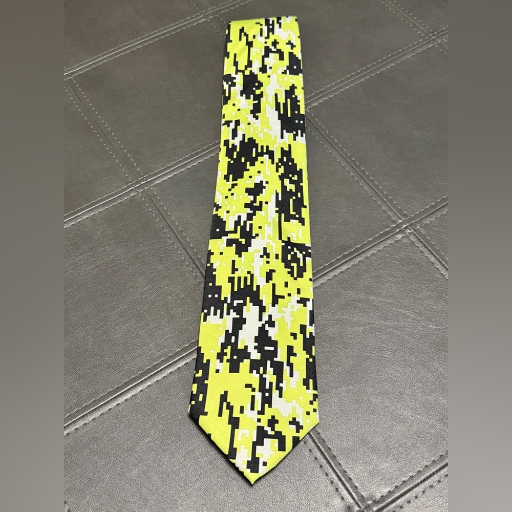 Lime Green Yellow Gray and Black Digital Tech/Camo Tie Microfiber Extra Long